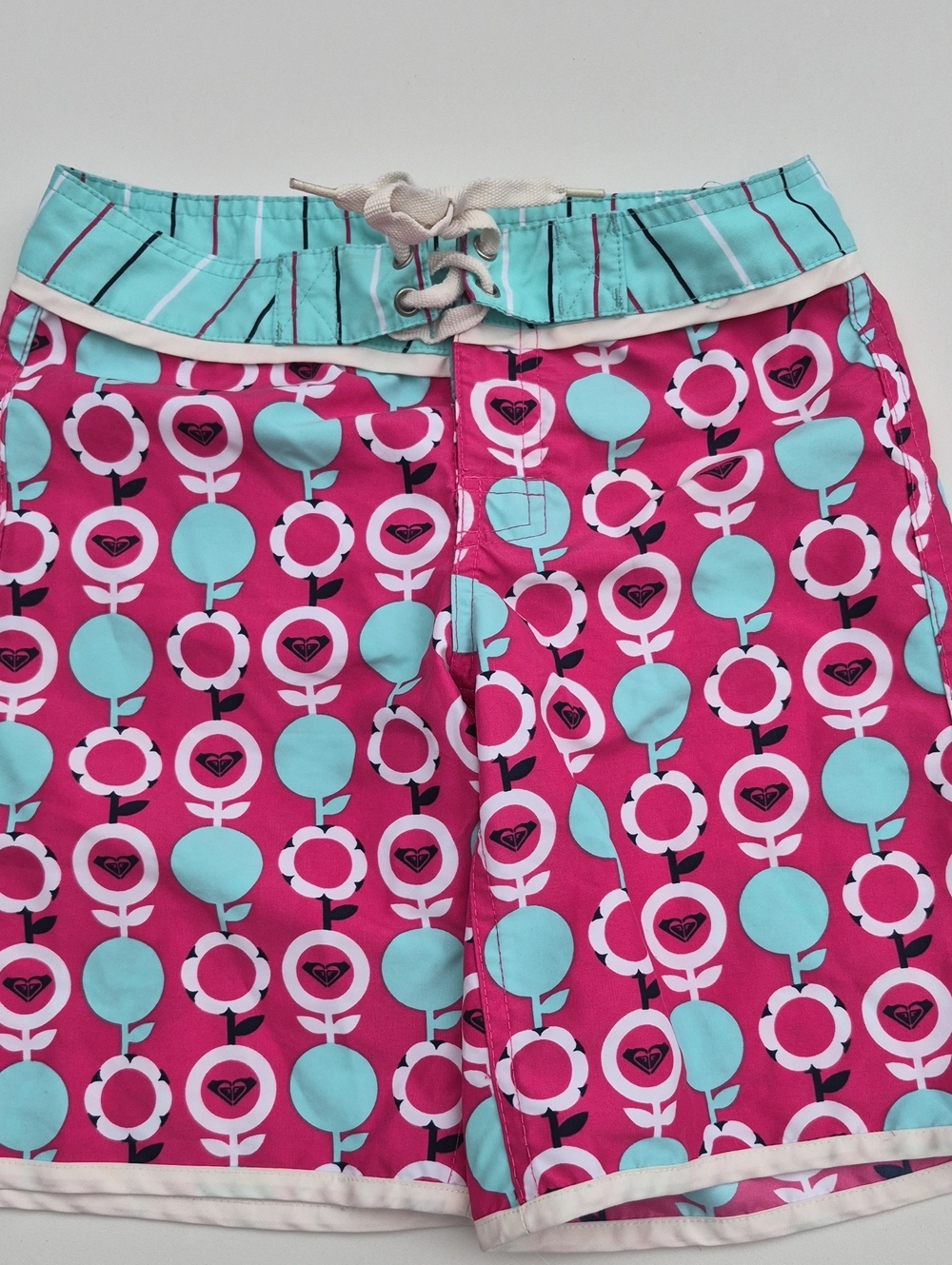 Y2K Vintage Roxy Girls Floral Aqua and Pink Board  Shorts Size 8